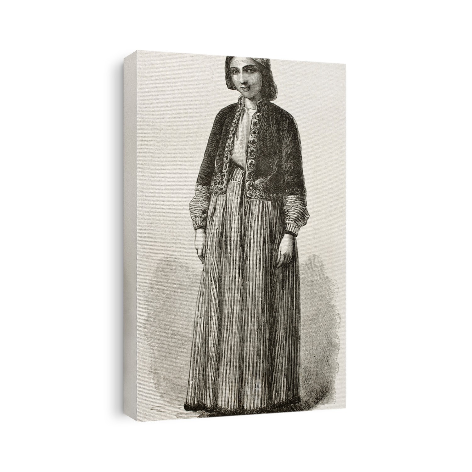 Chaldean girl old engraved portrait. Created by Bayard after photo by unknown author, published on Le Tour du Monde, Paris, 1867