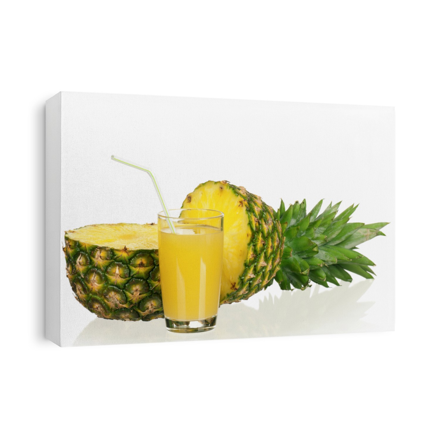 Fresh pineapple juice and ripe pineapple on white background