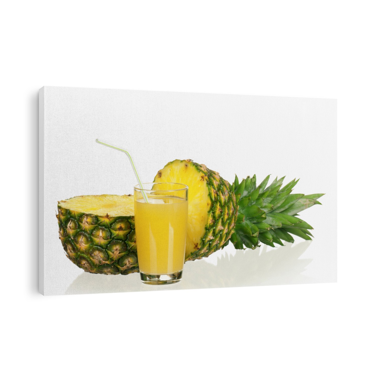 Fresh pineapple juice and ripe pineapple on white background